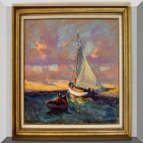 A03. Oil on canvas by Robert Charles Gruppe. Title ”Caribbean Trader” on back. 20” x 24” - $1395 